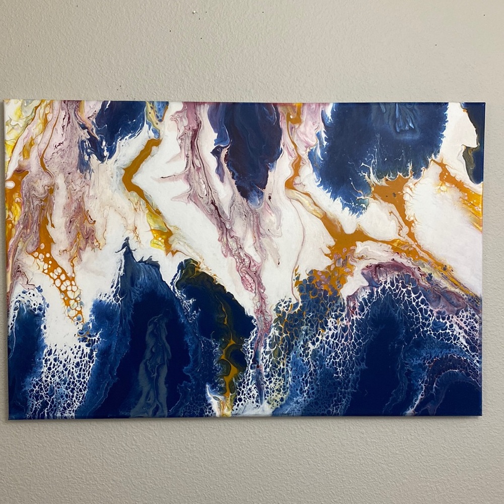Handmade pouring acrylic painting.